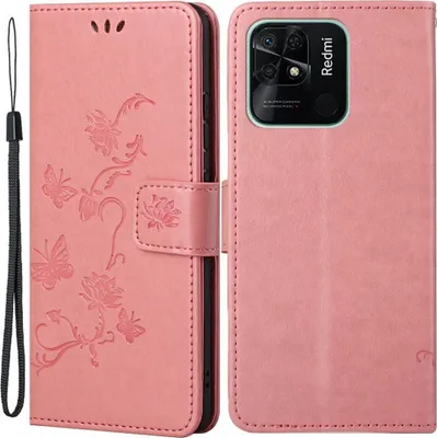Produktbild von Xiaomi Redmi 10C Hülle - Coverup Blumen & Schmetterlinge Klapphülle - Rosa