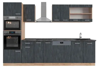 Produktbild von Küchenzeile Vicco R-Line Schwarz Beton/Goldkraft Eiche 300 cm AP Anthrazit, Model 47369