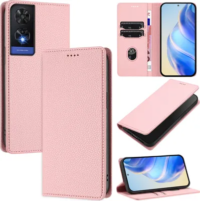 Produktbild von Litchi Leder Handyhülle für TCL 505 Wallet Kartenfächer Standfunktion Hülle Pink
