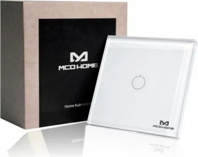 Immagine prodotto di Interruttore da parete in vetro con Touch & Z-Wave, 1 tasto, relè 1100 W