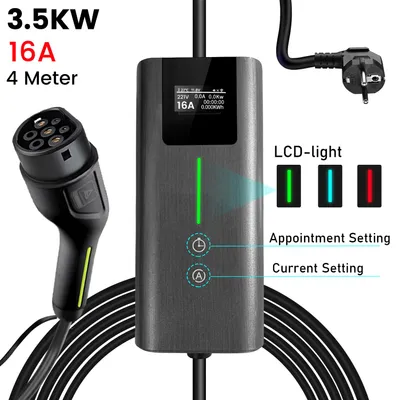 Produktbild von Hexinex Typ 2 Ladekabel Schuko 3,5 kW 6-16A 4M EV Mobile Wallbox Elektroauto Ladegerät für Elektroauto Ladestecker