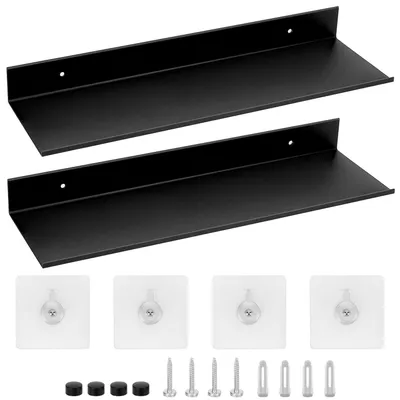 2er-Set schwebende Metall-Wandregale 40 cm, schwarz