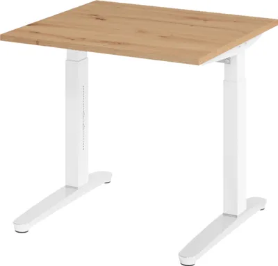 Produktbild von bümö Schreibtisch Serie-XB - Nachbildung: Asteiche, Größe:  80 x 80 cm, Gestell: Weiß/Alu poliert
