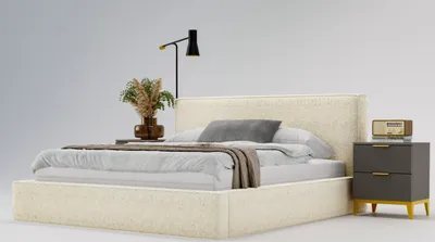 Obrázek produktu pro GRAINGOLD Čalouněná postel 180x200 Monaco - manželská postel s látkou Bouclé, včetně roštu a zásuvky - krásná postel do ložnice - béžová (Anthology 1)