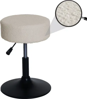 Zdjęcie produktu dla Taboret HWC-C22, taboret do makijażu, z regulacją wysokości, obrotowy Ø 37 cm, tkanina bouclé (450 g/m²)   ~ kremowo-biały