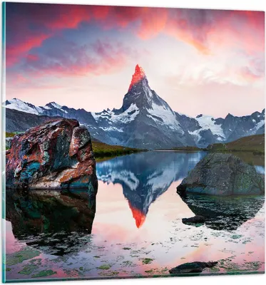 Produktbild von Bilder auf glas - Berge Felsen Wasser - 50x50cm - Glasbilder - Wandbilder - Kunstdruck - zum Aufhängen bereit - Wanddekoration aus Glas - Glas Bilder - Wandbild auf Glas - Einteilig - GAC50x50-3892
