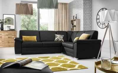 Produktbild von Ecksofa Sofa VINZENT Kunstleder Schwarz Ottomane Rechts