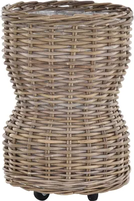 Produktbild von KRINES HOME Großer Pflanzkorb Rattan grau XXL Pflanzkübel Blumentopf mit Rollen Rollkorb Rattankorb (Grau Natur, Säule tailliert)