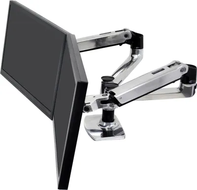 Produktbild von Ergotron LX Dual Side-by-Side Arm - Befestigungskit (Spannbefestigung für Tisch, Tischplattenbohrung, Stange, 2 Gelenkarme, 2 Erweiterungsklammern, T-Halterung, Basis)