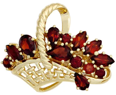 Produktbild von Brosche Anstecker Korb mit Blumen Granat rot 333 Gold Gelbgold Edelstein Damen