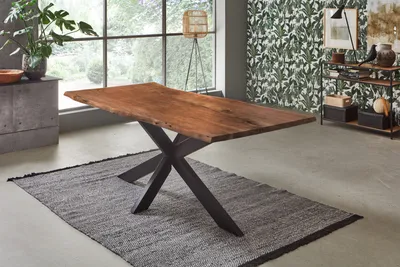Produktbild von Refurbished Möbelretoure Esstisch Baumkante Akazie Nussbaum 280 x 100 cm schwarz TABEA