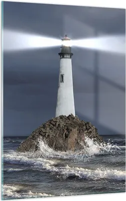 Produktbild von Bilder auf glas - Einteilig - Leuchtturm Meer - 50x70cm - Glasbilder - Wandbilder - Bilder - zum Aufhängen bereit - Wanddekoration aus Glas - Glas Bilder - Wandbild auf Glas - GPA50x70-3550
