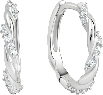 Produktbild von V Creolen 925/- Sterling Silber 1,5cm weiß Zirkonia weiß 371210257R