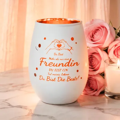 Personalisiertes Windlicht aus Glas, Teelichthalter mit Gravur