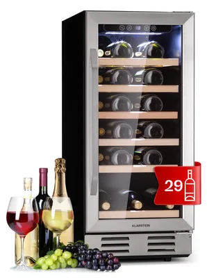 Image de Klarstein Cave a Vin, Réfrigérateur à Vin avec Porte en Verre, Cave à Vin de Vieillissement, Zone Unique, Prosecco, Bière, Ecran Tactile, Réfrigérateur Bar, Frigo, Protection UV, 5-18°C, 31 Bouteilles