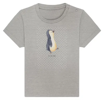 Produktbild von Mr. & Mrs. Panda Babyshirt Pinguin marschieren 6. - 12. Monat - Heather Grey - Geschenk, Öko Baby T-Shirt, Zufrieden, Organic, Familie, Schwester, Spazieren,