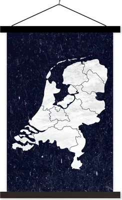 Produktbild von MuchoWow® Textilposter Karte - Niederlande - Weiß 40x60 cm mit schwarzem Rahmen - Wanddekorationen