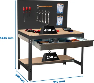 Immagine prodotto di Simonrack Banco da lavoro SIMONWORK BT2 BOX anthrazit 1 Schublade 91,0 x 61,0 x 144,5 cm