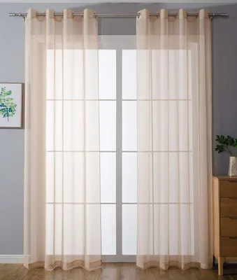2er-Pack Voile-Gardinen mit Ösen, 225x140 cm, sandfarben