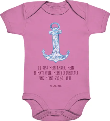 Produktbild von Mr. & Mrs. Panda babykleidung body Anker Blau 1. - 3. Monat - Bubble Gum Pink - Geschenk, overall baby, Lustige Sprüche, Babybody, Strampler, Einteiler