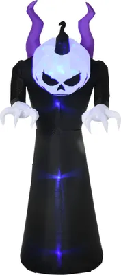 Zdjęcie produktu dla Outsunny 210 cm Dmuchany Duch z Głową Dyni Dekoracja Halloween z Niebieskim Efektem Płomienia i Światłami LED Nadmuchiwana Dekoracja Halloween Wodoodporna Do Użytku Wewnątrz i Na Zewnątrz