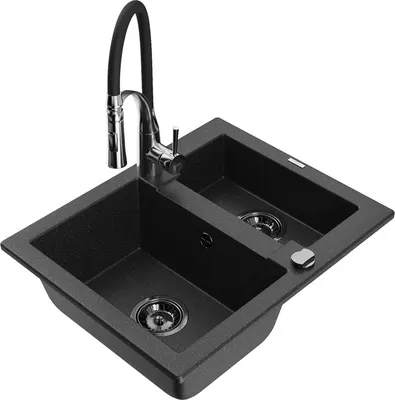 Produktbild von Mexen Carlos 1-Becken-Granit-Spüle mit Mischbatterie Aster, Schwarz/Silbermetallic - 6518-73-73450-07-B