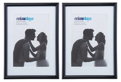 Immagine prodotto di Set di 2 cornici Relaxdays, 13x18 cm, passe-partout 9x13 cm, vetro, cornici da appoggio e da appendere, nero