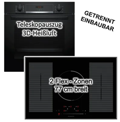 Produktbild von Herdset Einbaubackofen BOSCH Hydrolyse Teleskopauszug EcoClean + Wolkenstein Induktionskochfeld 77cm Flexzonen