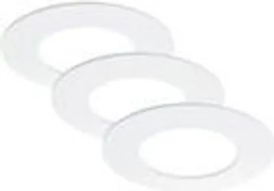 Three white LED recessed lights are arranged in a diagonal line, overlapping each other.