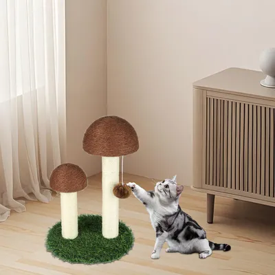 Produktbild von Kratzbaum Pilzform Klein Sisalstämmen mit 1 Ball 1 Kunstrasen zum Krallen wetzen Spielen