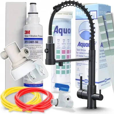 Immagine prodotto di Rubinetto da cucina a 3 vie Ari, con collegamento filtro acqua, doccetta estraibile e canna girevole 360, nero opaco