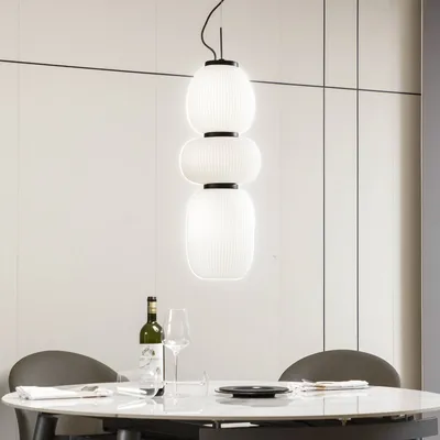 Produktbild von Lucande LED-Hängeleuchte Lucya, 3-flg., Glas, weiß, 64,5 cm