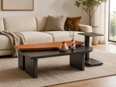 Produktbild von Modernes Couchtisch Set Dunkel Holz Beistelltisch