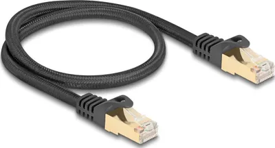 Produktbild von DeLOCK RJ45 Netzwerkkabel mit Geflechtmantel Cat.6A S/FTP Stecker zu Stecker 0,5 m schwarz, 0,5 m, Cat6a, S/FTP (S-STP), RJ-45, RJ-45, Schwarz