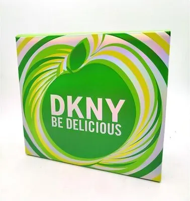 A product box with a green apple design and brand name.