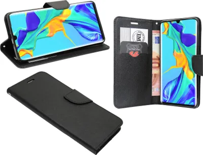 Produktbild von cofi1453® Buch Tasche "Fancy" kompatibel mit HUAWEI P30 PRO Handy Hülle Etui Brieftasche Schutzhülle mit Standfunktion, Kartenfach Schwarz
