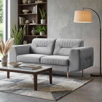 Produktbild von BEAUTYSOFA | 2-Sitzer Sofa VENEZIA Samtstoff Hellgrau – Polstersofa mit Metallbeinen Kupfer, Couch Wohnzimmer, modernes Sofa ohne Schlaffunktion