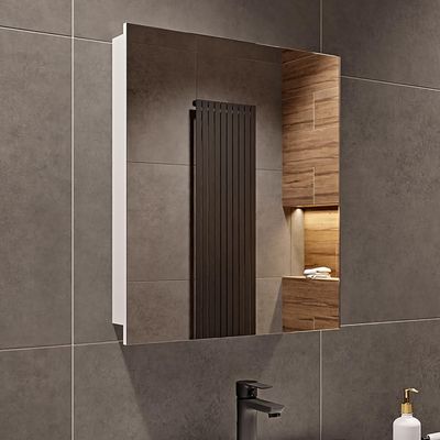 Szafka Biały Mat Wisząca Łazienkowa z Lustrem - 50x60x14 cm - Funkcja cichego domykania - Szafka ścienna do łazienki - Szafka ścienna z 3 półkami