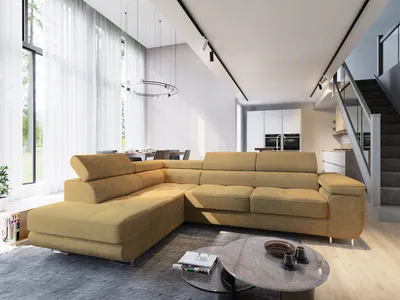 Produktbild von Masseno Ecksofa APIRO L-S mit Schlaffunktion L-Form, Sofa mit Bettkasten, Wohnzimmersofa, Couch, Soffa, Bettsofa, Couchgarnitur- Gelb, POSO 01