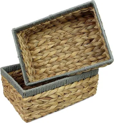 Produktbild von Famanu Aufbewahrungskörbe aus Wasserhyazinthe - Natürliches Design in Grau - 2 Körbe à 32 cm