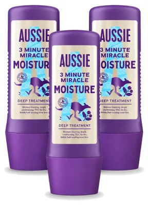 Image de 3 masques capillaires Aussie "3 Minute Miracle Moisture" - 225 ml - Pack avantageux - 3 pièces