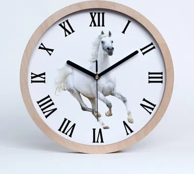 Produktbild von Holzuhr 30fi cm wanduhr - schwarze Spitzen - Weißes arabisches Pferd
