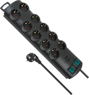 Image de Multiprise noire à 10 prises avec 2 interrupteurs, pour la maison et le bureau