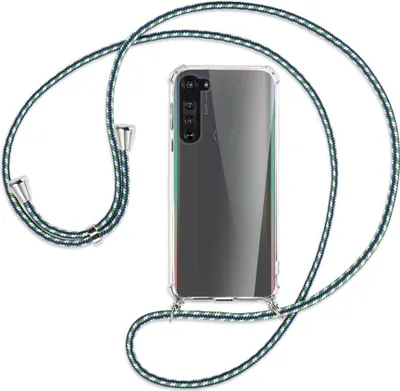 Produktbild von Handykette Backcover-Schutzhülle mit Band (Metall silberfarben) für Motorola Edge - grün/blau/weiß