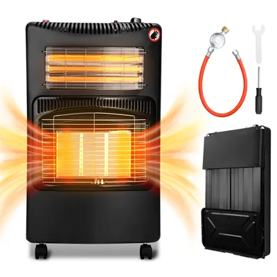 Image de Clanmacy Chauffage à gaz 4.2 KW Chauffage à gaz incl. régulateur + tuyau + pince | Poêle à gaz Poêle à gaz céramique avec 3 niveaux | Chauffage à gaz infrarouge Chauffage radiant pour bouteilles de butane ou de propane jusqu'à 15 kg, gaz+électricité