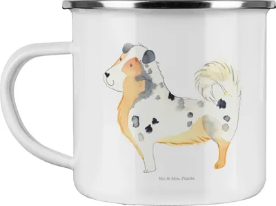 Produktbild von Mr. & Mrs. Panda Teetasse Hund Australien Shepherd - Weiß - Geschenk, Kaffeepott, Pott, Teebecher, Sprüche, Haferl, Emaille Tasse, Spruch
