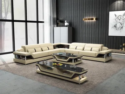 Produktbild von Ecksofa Schwarz mit Couchtisch 3tlg. Wohnzimmer Ledersofa Set Eckgarnitur Tisch