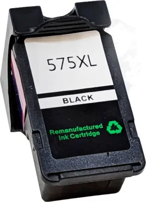A black ink cartridge with a white label.