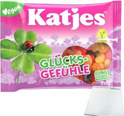 Produktbild von Katjes Glücksgefühle Fruchtgummi und Lakritz (210g Packung) + usy Block