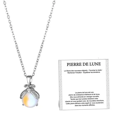 Produktbild von XFSRG Mondstein Kette Damen Glühwürmchen Anhänger Kristallklar Halskette Edelsta